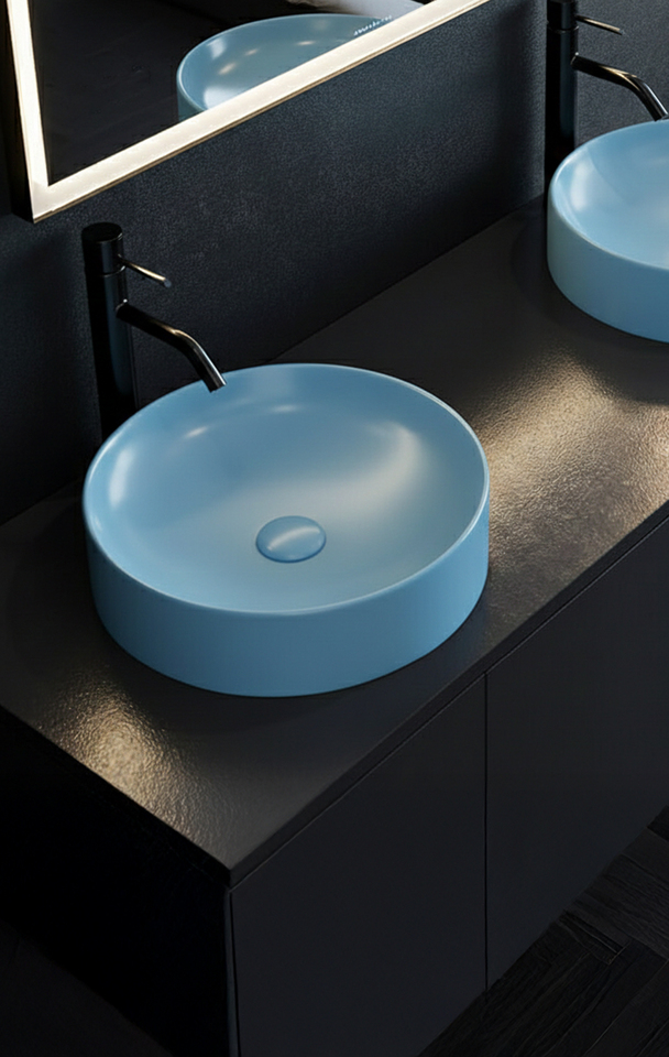 Lucente 43 cm Tezgah Üstü Oval Lavabo Bebe Mavisi