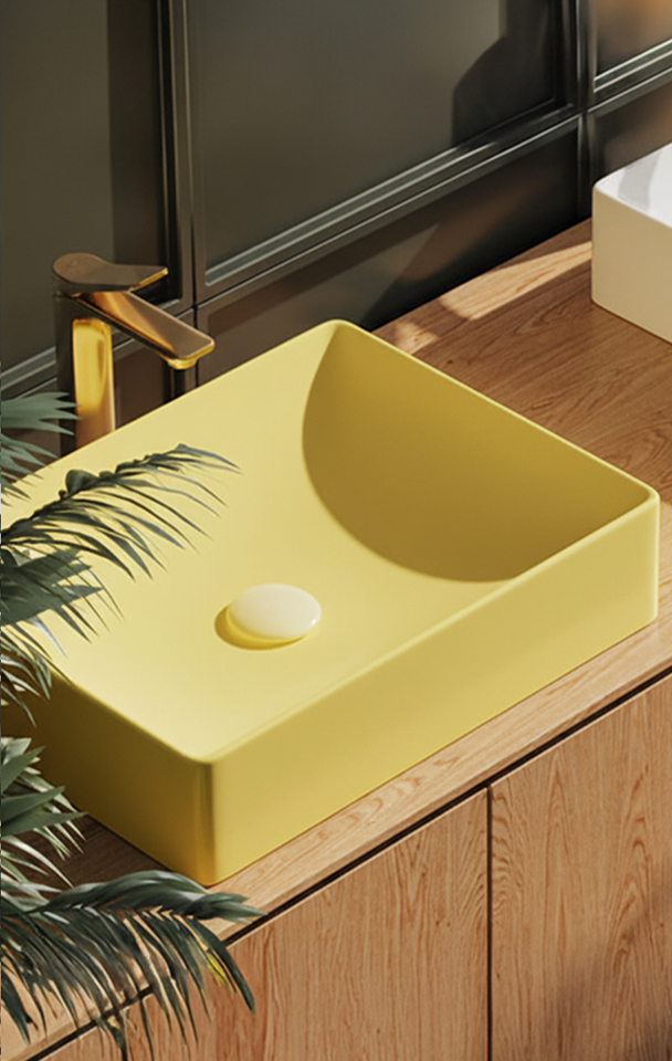 Square 50 cm Tezgah Üstü Dikdörtgen Lavabo Sarı