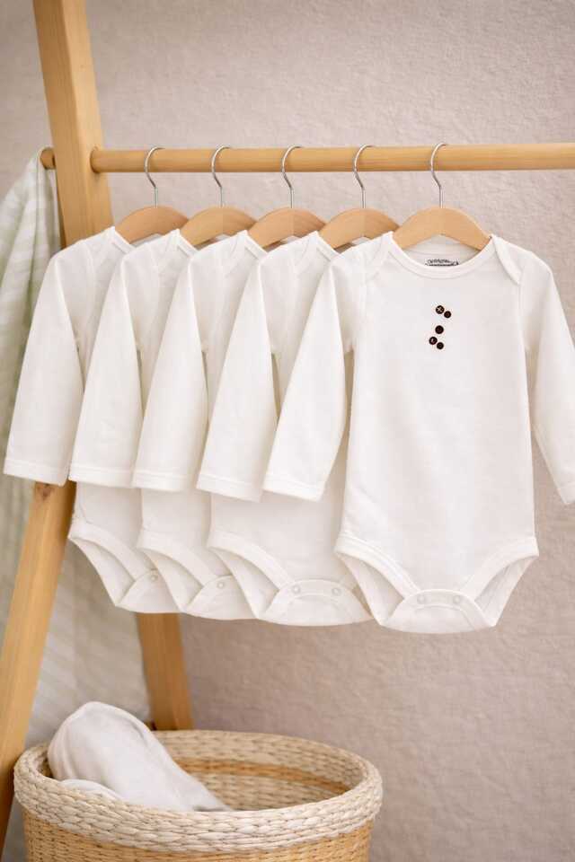 Yenidoğan & Bebek %100 Pamuklu Uzun Kollu  Body 5'li Ekonomik Paket