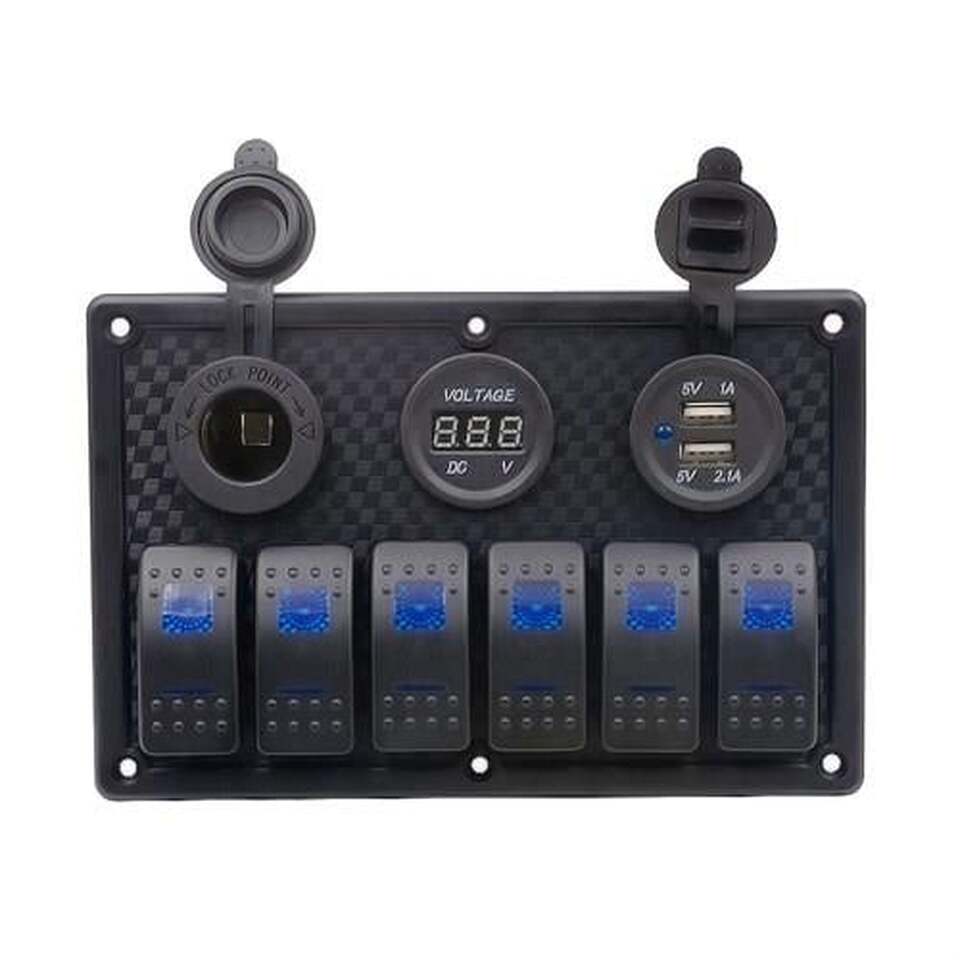 SİGORTA PANEL SWİTCH 12/24V 6LI LEDLİ VOLTMETRE - 2 USB - ÇAKMAKLIK
