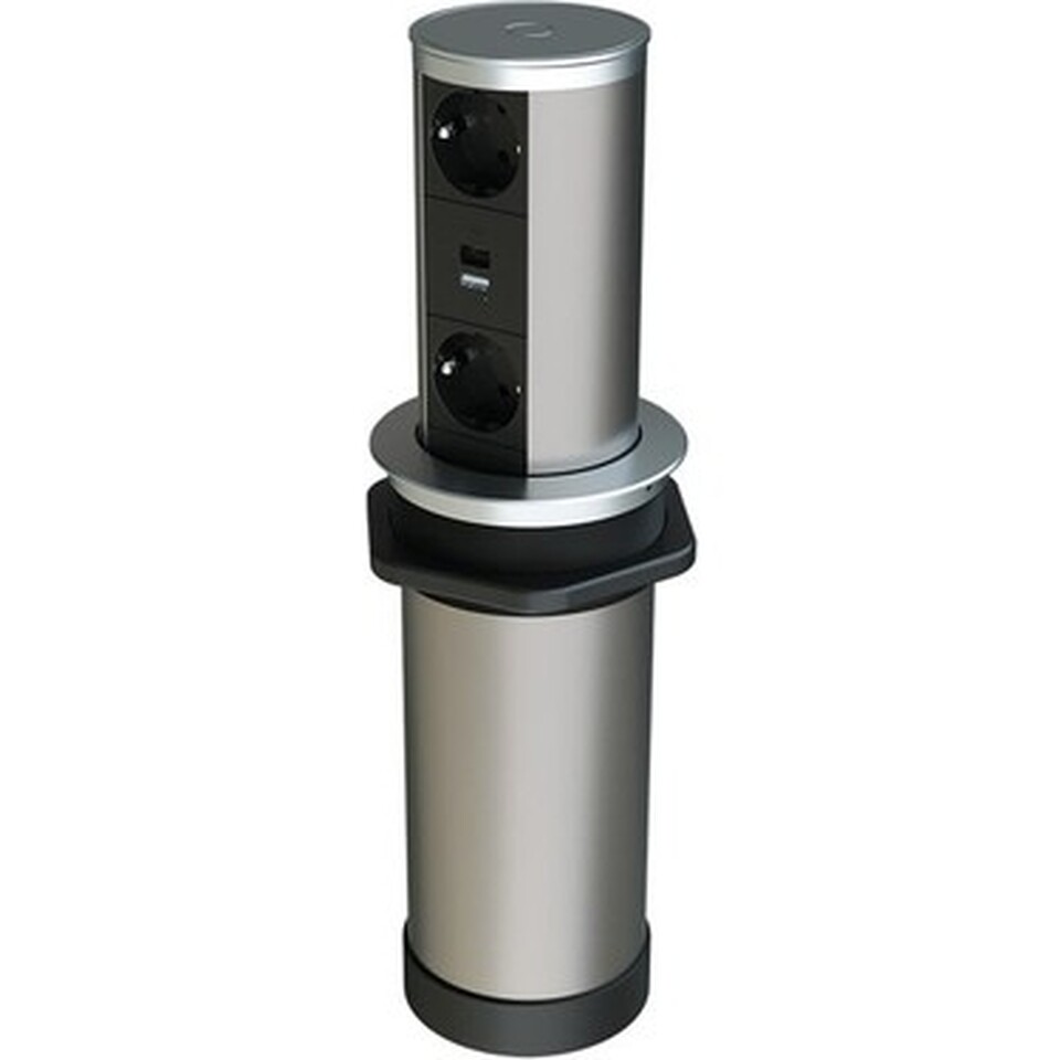 TOWERLINE AMORTİSÖRLÜ BAS-AÇ PRİZ SİSTEMİ, 2 PRİZ 1 ÇİFTLİ USB ŞARJ