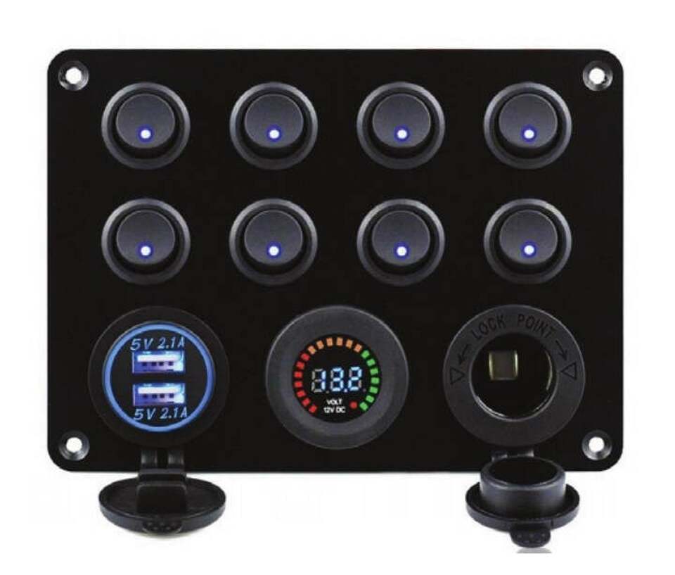 Bfy 8'li Otomatik Sigortalı Switch Panel Işıklı Şarj + Volt + Usb (Sac Olan)