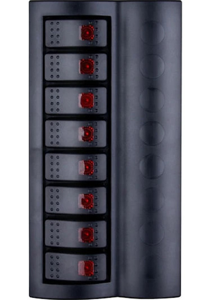 SWİTCH PANEL 8Lİ OTOM.SİGORTALI.LEDLİ IŞIKLI 120*235MM MARİN KIRMIZI VE MAVİ BUTONLU