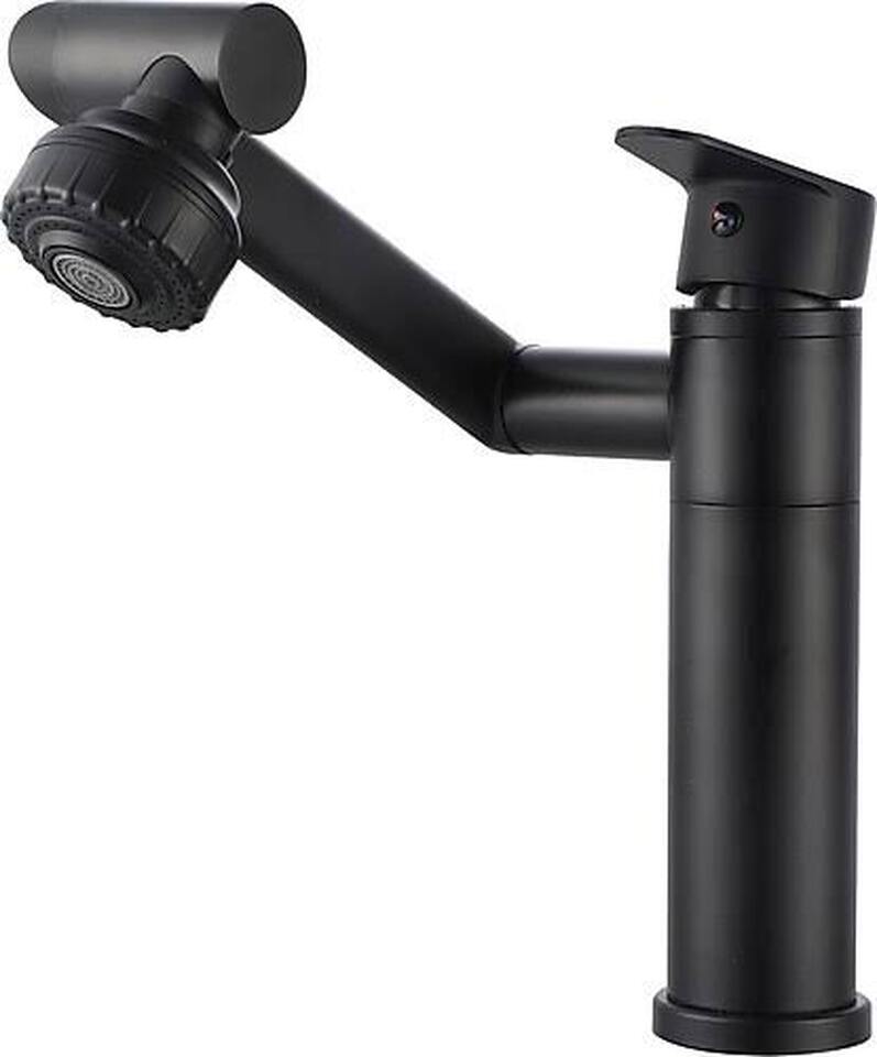 FLEKO SİYAH KOLLU MUTFAK BATARYA MUSLUK ROBOT BORULU LAVABO K11011-C