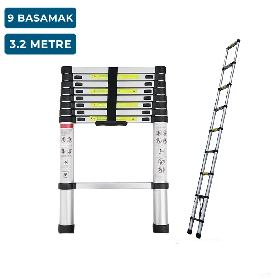 KARAVAN & TEKNE KATLANIR ALÜMİNYUM TELESKOPİK MERDİVEN 9 BASAMAKLI